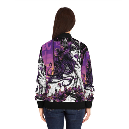 Purple Geisha Floral Bomber Jacket