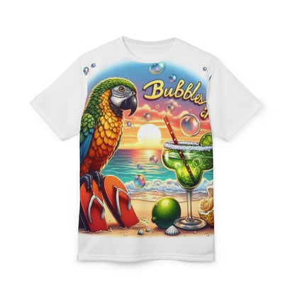 Tropical Vibe Unisex Tee - 'Bubbles' Parrot & Cocktail Design