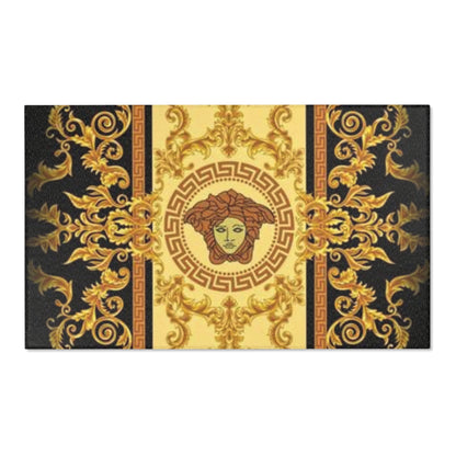 Baroque Medusa Area Rug — Ornate Gold & Black Decorative Floor Runner