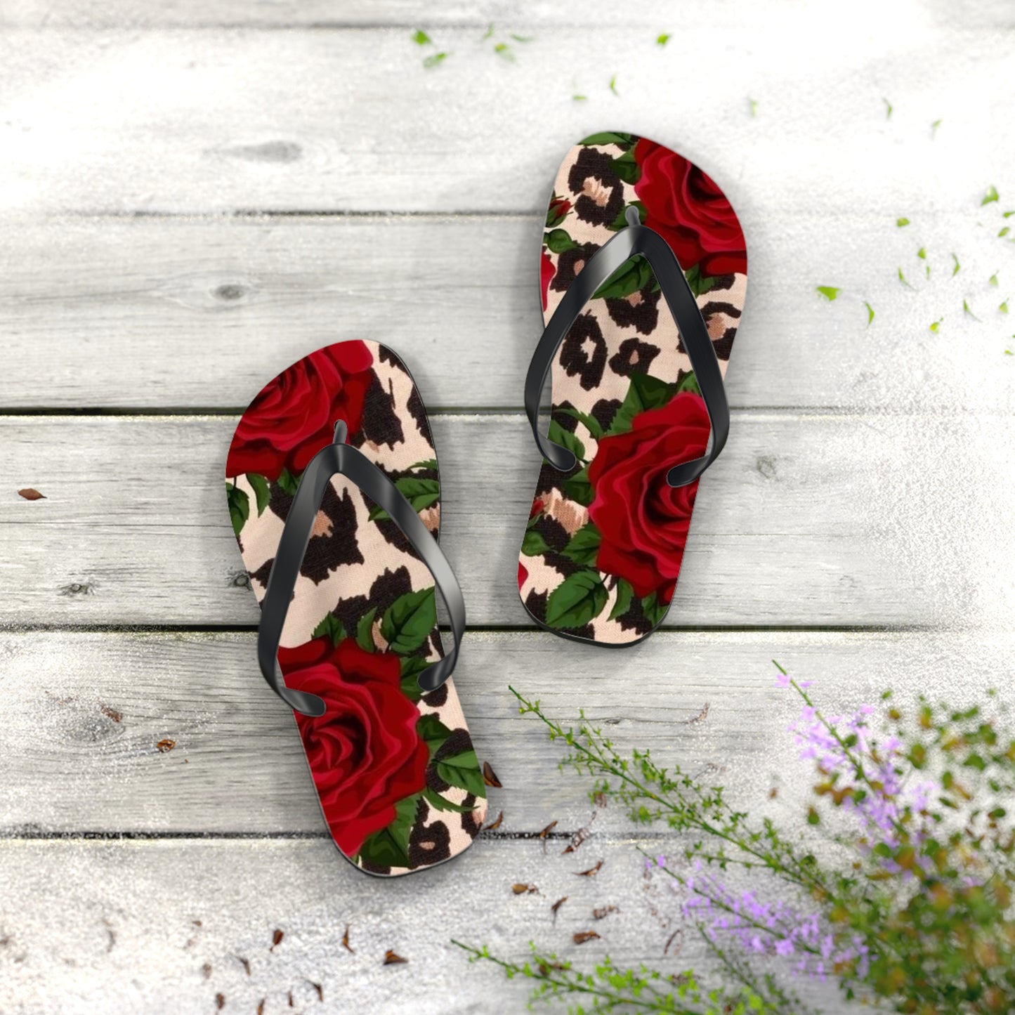 Rose Print Flip Flops - Stylish Summer Sandals for Beach & Casual Wear