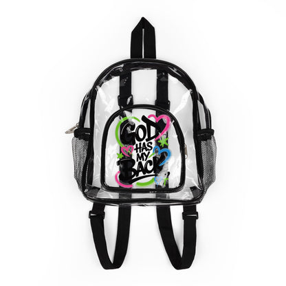 Clear Stadium Backpack — "God Has My Back" Transparent School & Game Day Bag
