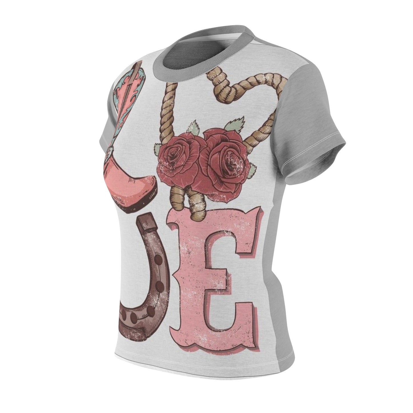 Country Love Graphic Tee - Floral Boots & Horseshoe Design