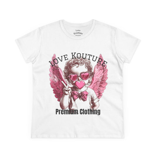 Angel Heart Women's Cotton Tee, Cute Graphic Tee for Cupid Lovers, Valentine's Day Shirt, Casual Wear, Gift for Her