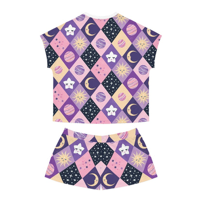 Celestial Dreams Women's Short Pajama Set - Cozy Sleepwear with Sun and Moon Design