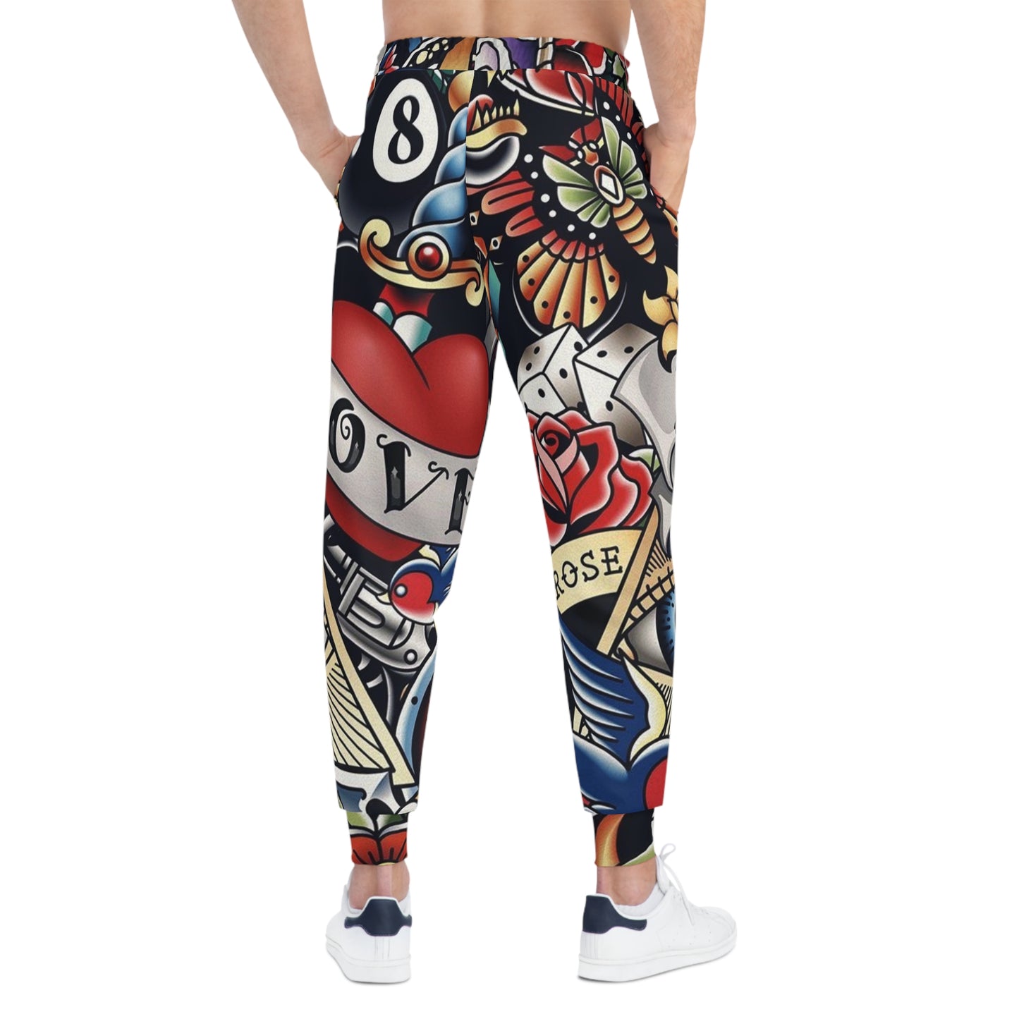 Vintage Tattoo-Style Athletic Joggers, Bold Graphic Pants for Fitness, Streetwear, Casual Style, Gifts for Gym Lovers