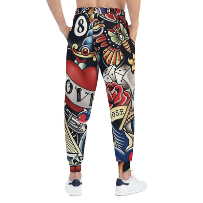 Vintage Tattoo-Style Athletic Joggers, Bold Graphic Pants for Fitness, Streetwear, Casual Style, Gifts for Gym Lovers