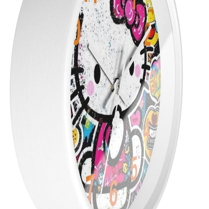 Hello Kitty Pop Art Wall Clock — Colorful Kawaii Sticker Collage Clock