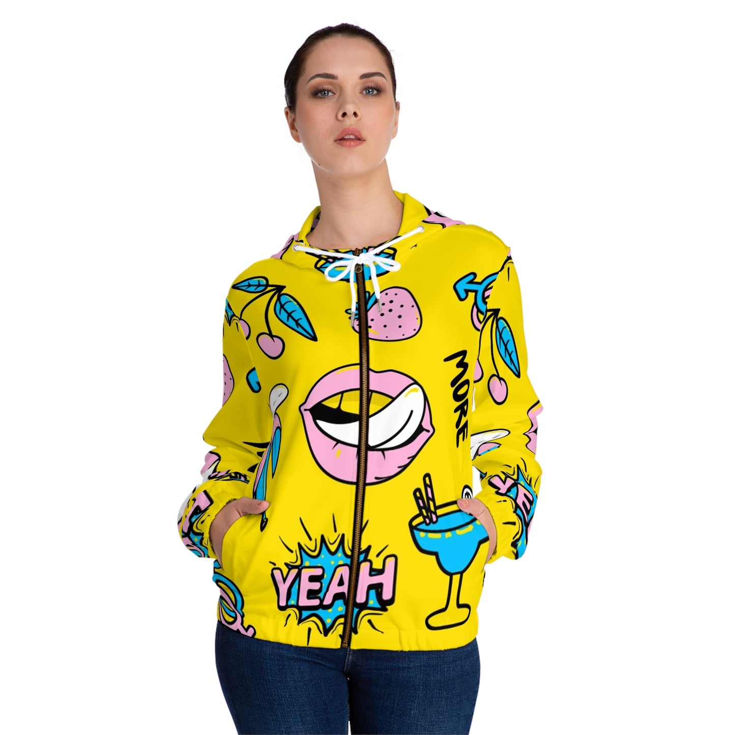 Vibrant Women's Full-Zip Hoodie, Fun Graphic Hoodie, Casual Streetwear, Gift for Her, Summer Fashion