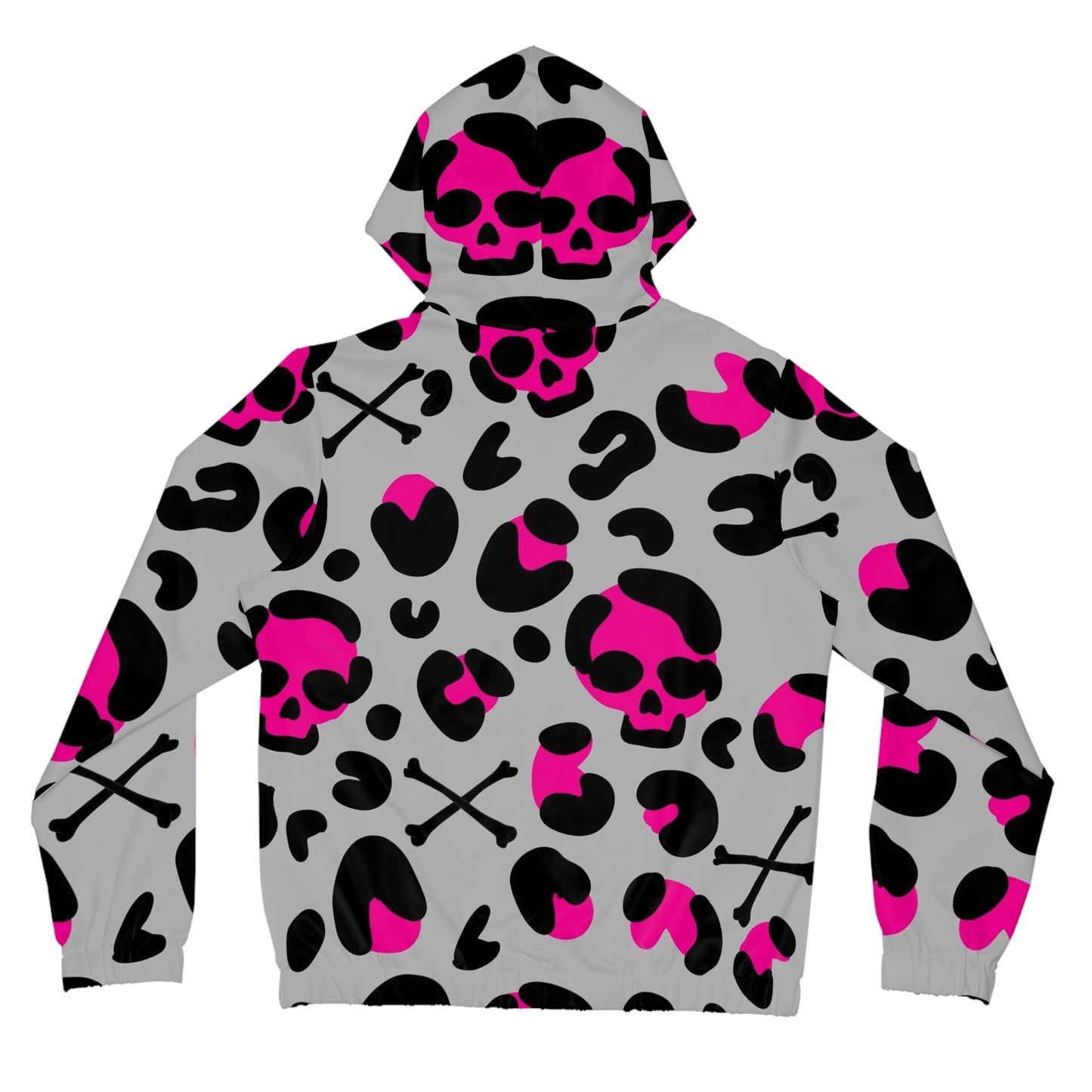 Women’s Zip Hoodie — Pink & Black Skull Leopard All-Over Print