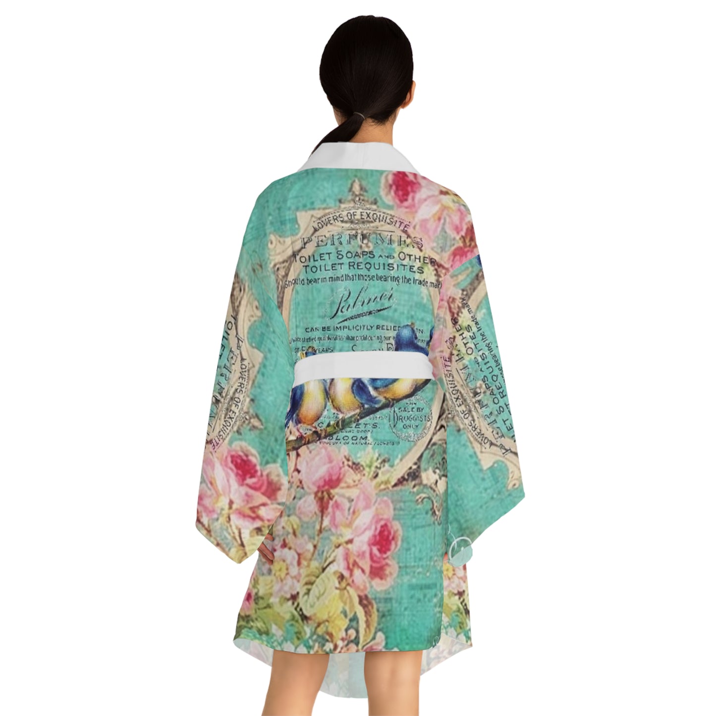 Vintage Floral Long Sleeve Kimono Robe with Birds - Perfect for Relaxation and Gift Giving