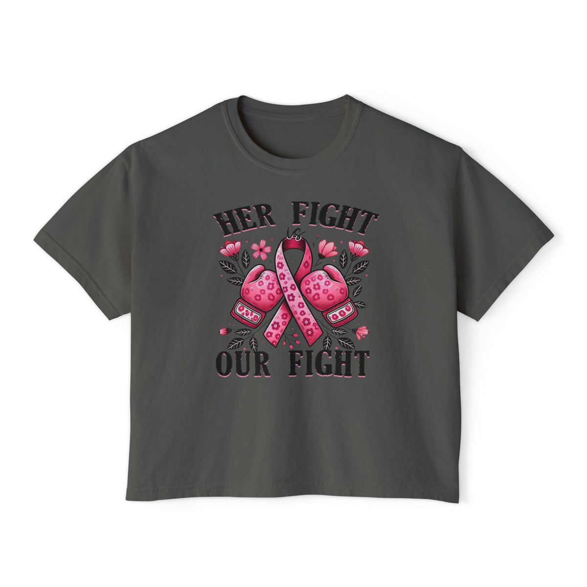 Breast Cancer Awareness Tee — "Her Fight, Our Fight" Women's Boxy Shirt