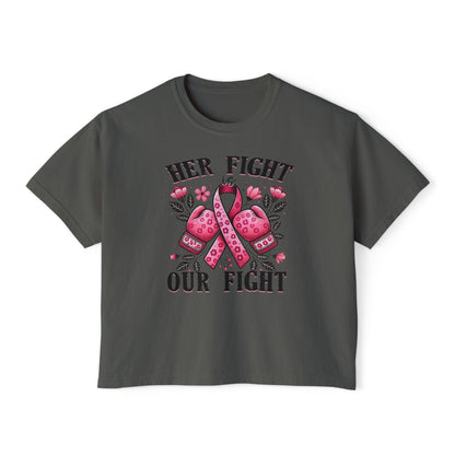 Breast Cancer Awareness Tee — "Her Fight, Our Fight" Women's Boxy Shirt