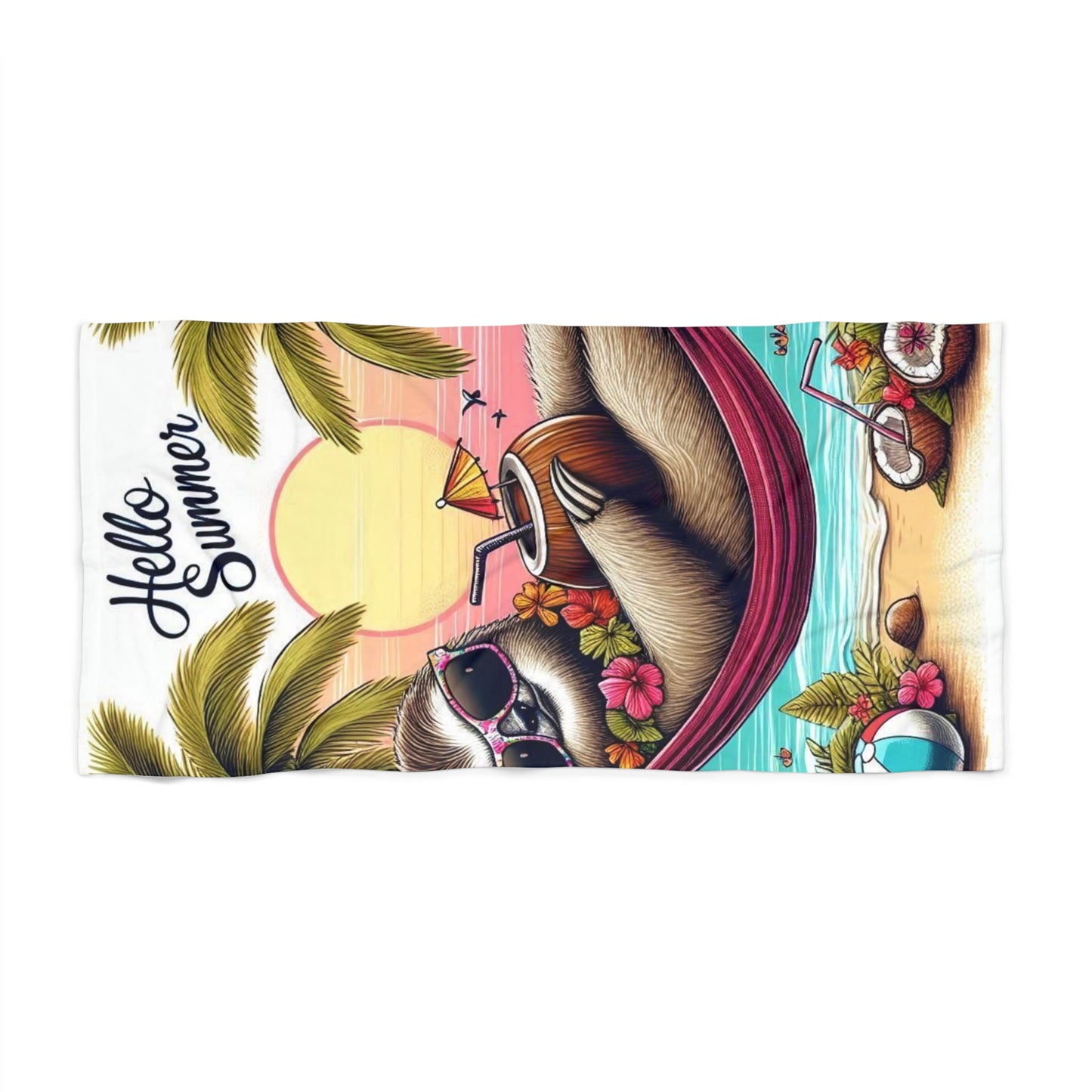 Hello Summer Sloth Beach Towel | Vibrant Tropical Design for Beach Lovers