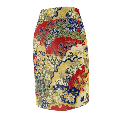 Vibrant Floral Women's Pencil Skirt - Elegant Japanese Design