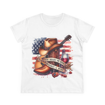 “You’re Heart or Mine, Whiskey or Wine” Women's Patriotic Cotton Tee