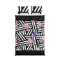 Floral Geometric Cotton Duvet Cover Set — Black & White Stripes with Pink Blooms