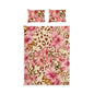 Floral Leopard Cotton Bed Set — Pink Tropical Flowers Duvet Cover & Pillowcases