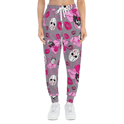 Horror Icon Pattern Joggers — Pink Slasher Kiss All-Over Print