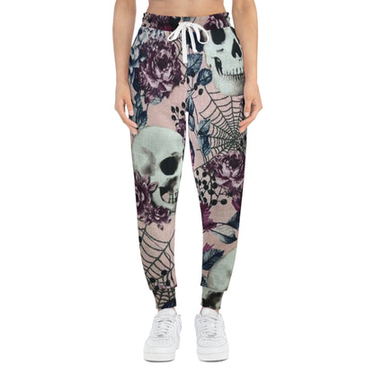 Skull & Roses Athletic Joggers – Gothic Floral All-Over Print