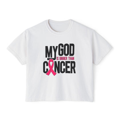 Boxy Tee — "My God Is Bigger Than Cancer" Pink Ribbon Breast Cancer Awareness Shirt