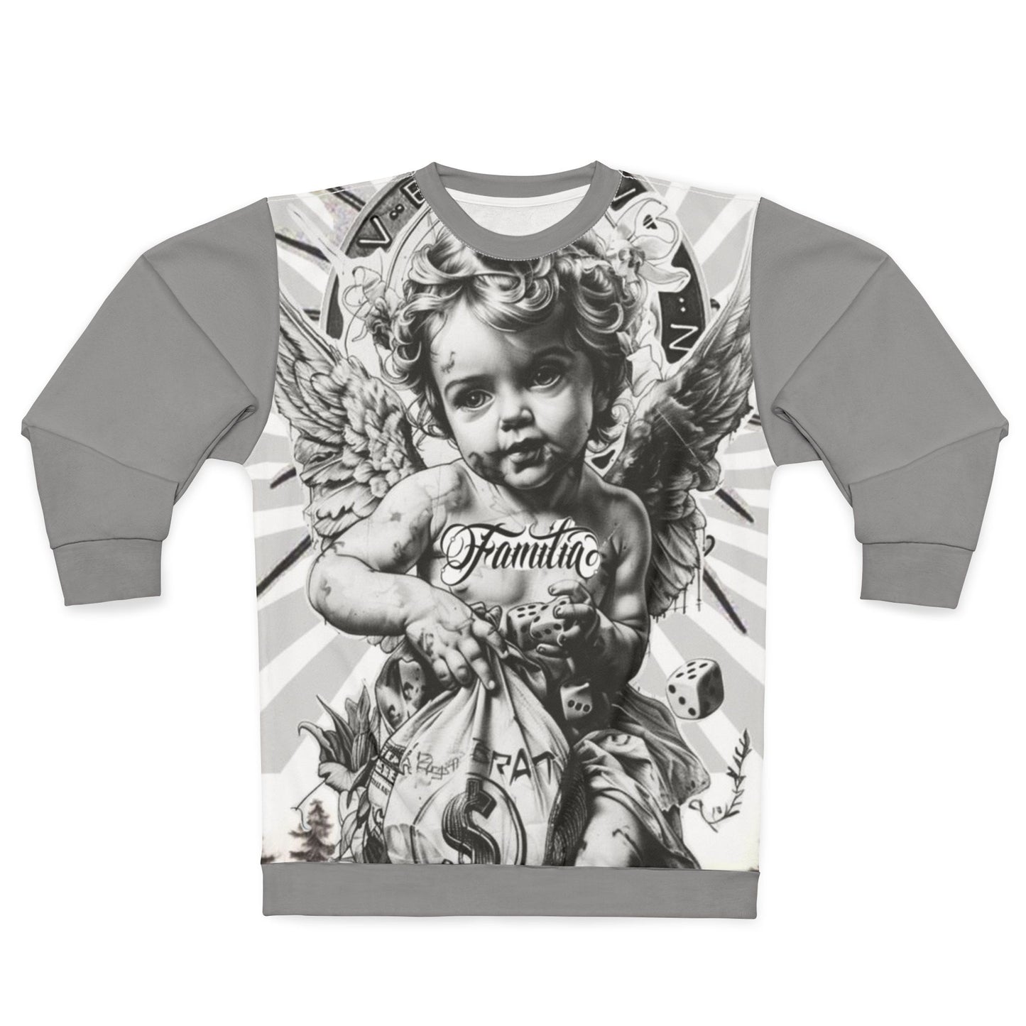 Cherub Graphic Sweatshirt — 'Familia' Tattoo-Style Angel Design