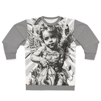 Cherub Graphic Sweatshirt — 'Familia' Tattoo-Style Angel Design