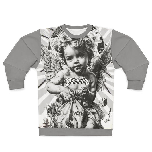 Cherub Graphic Sweatshirt — 'Familia' Tattoo-Style Angel Design