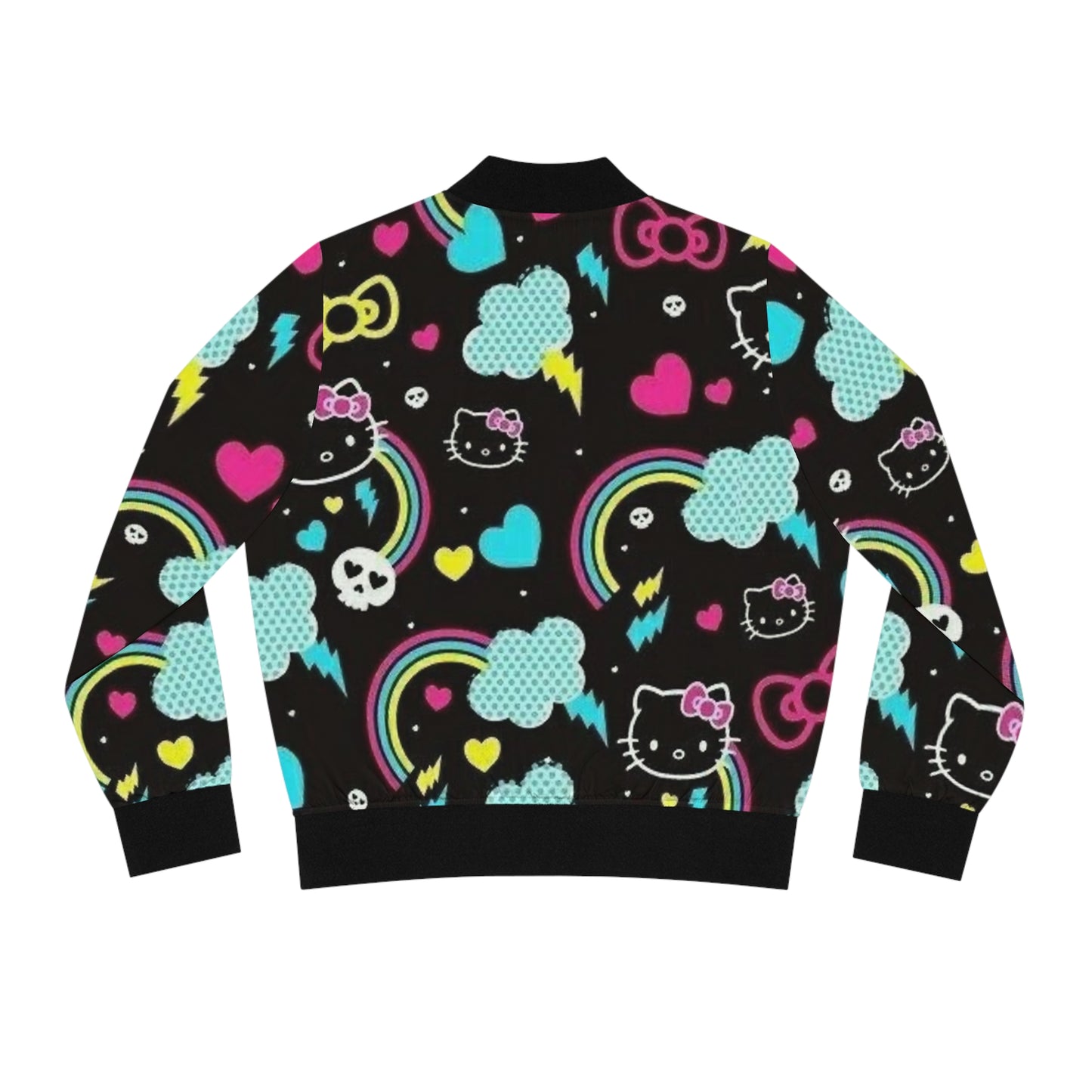 Youthful Hello Kitty Bomber Jacket, Cute Fashion, Colorful Outerwear, Trendy Gift for Her, Fun Streetwear, Vibrant AOP Style