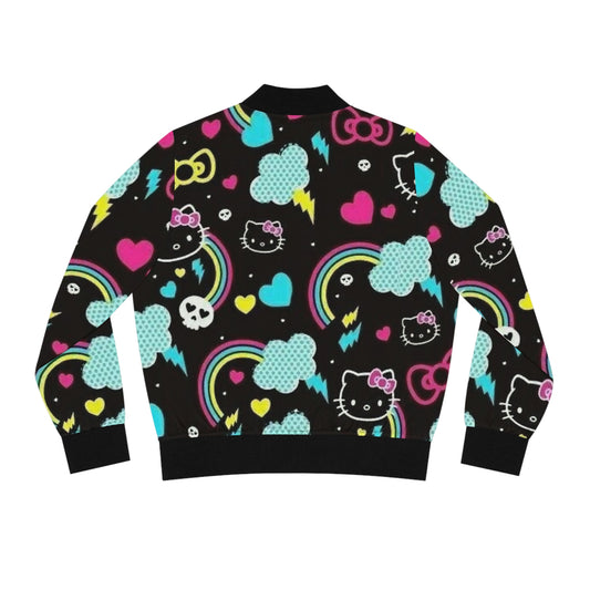Youthful Hello Kitty Bomber Jacket, Cute Fashion, Colorful Outerwear, Trendy Gift for Her, Fun Streetwear, Vibrant AOP Style