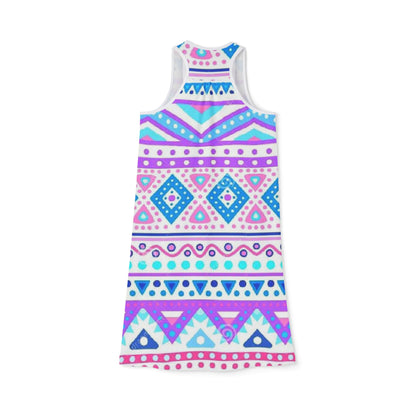 Vibrant Geometric Spring Tribal Print Women's Racerback Dress - Perfect for Summer Parties & Casual Outings
