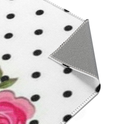 Polka Dot Rose Area Rug — Black & White Vintage Floral Accent Rug