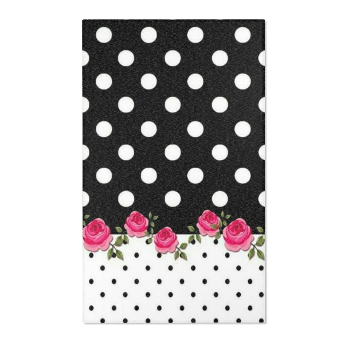 Polka Dot Rose Area Rug — Black & White Vintage Floral Accent Rug