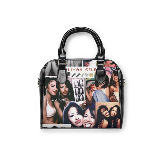Aaliyah Selena Shoulder Handbag - Stylish Collage Design for Music Lovers