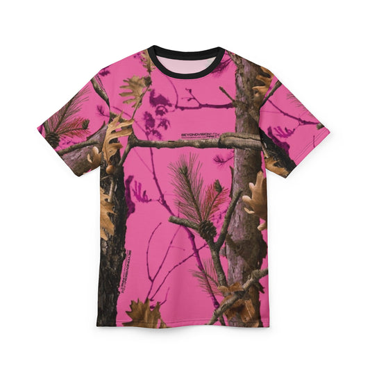 Unisex Camouflage T-Shirt – Kräftiger rosa Naturdruck für Outdoor-Vibes