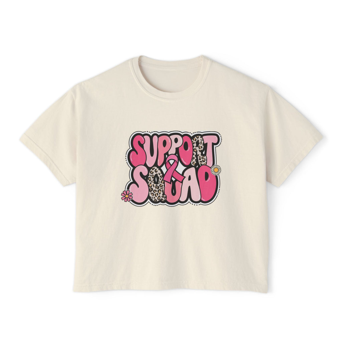 Support Squad Women's Boxy Tee — Pink Ribbon Breast Cancer Awareness Shirt
