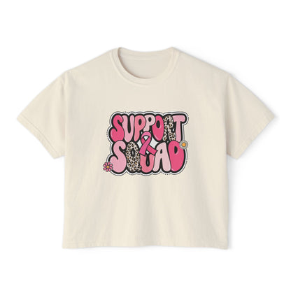 Support Squad Women's Boxy Tee — Pink Ribbon Breast Cancer Awareness Shirt