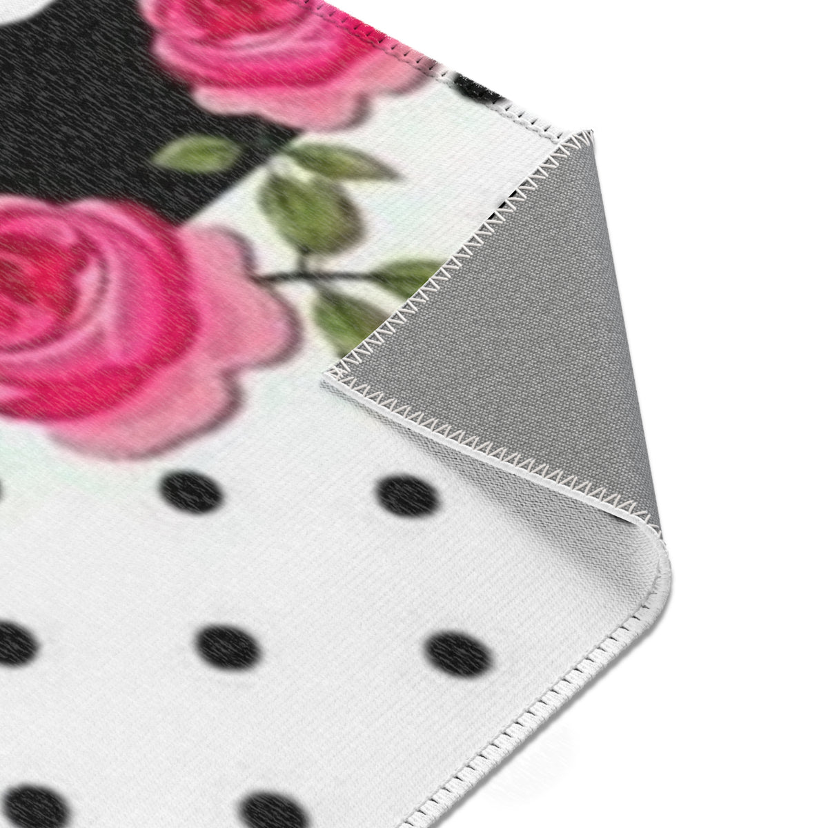 Polka Dot Rose Area Rug — Black & White Vintage Floral Accent Rug