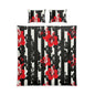 Floral Stripes Cotton Bed Set — Black & White Stripe with Red Hibiscus Bedding