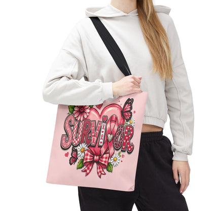Survivor Pink Ribbon Tote Bag – Breast Cancer Awareness Floral Tote