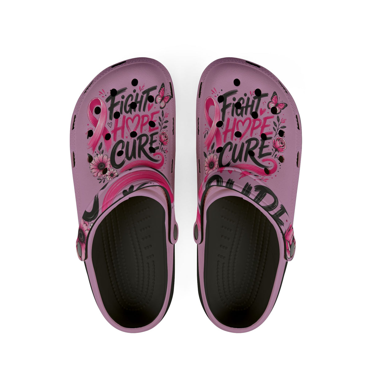 Breast Cancer Awareness EVA Clogs — "Fight Hope Cure" Pink Ribbon Slide Shoes