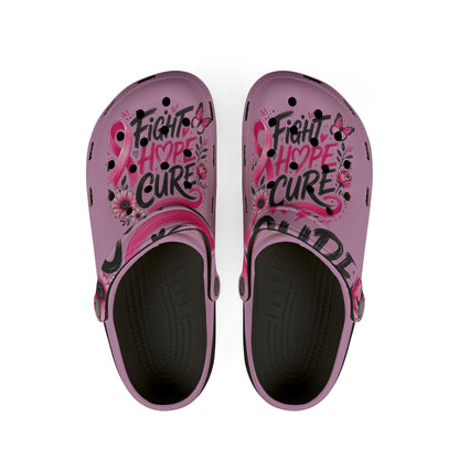 Breast Cancer Awareness EVA Clogs — "Fight Hope Cure" Pink Ribbon Slide Shoes