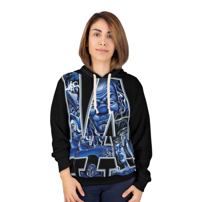 Blue Chicano-Style Graphic Hoodie — Bold Letter Art Pullover