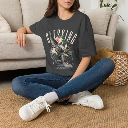 Blessing Angel Graphic T‑Shirt — Faith Inspired Floral Statue Tee