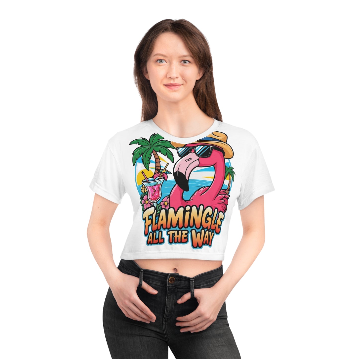 Flamingle All The Way Crop Tee