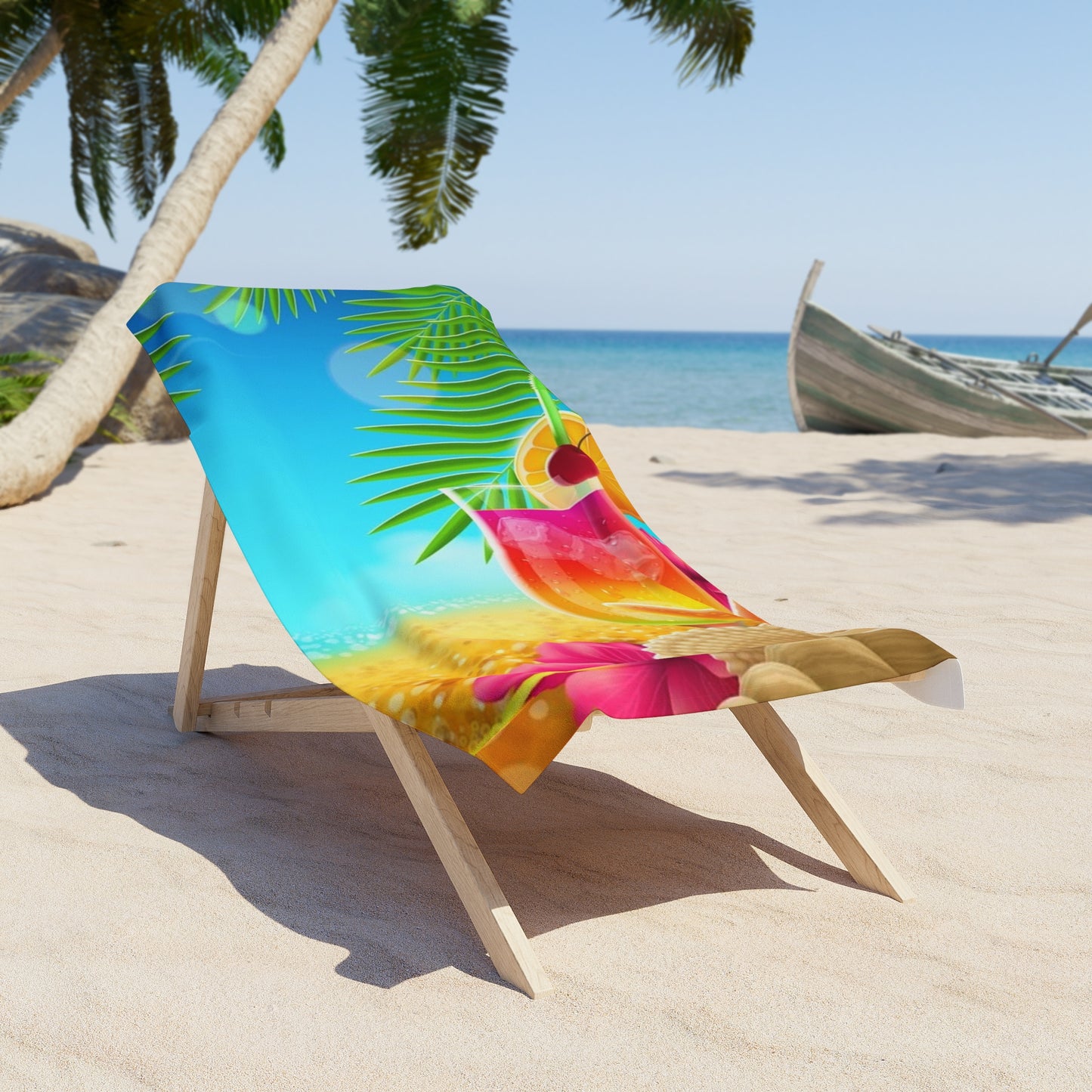 Tropisches Paradies-Strandtuch mit Cocktail-Design