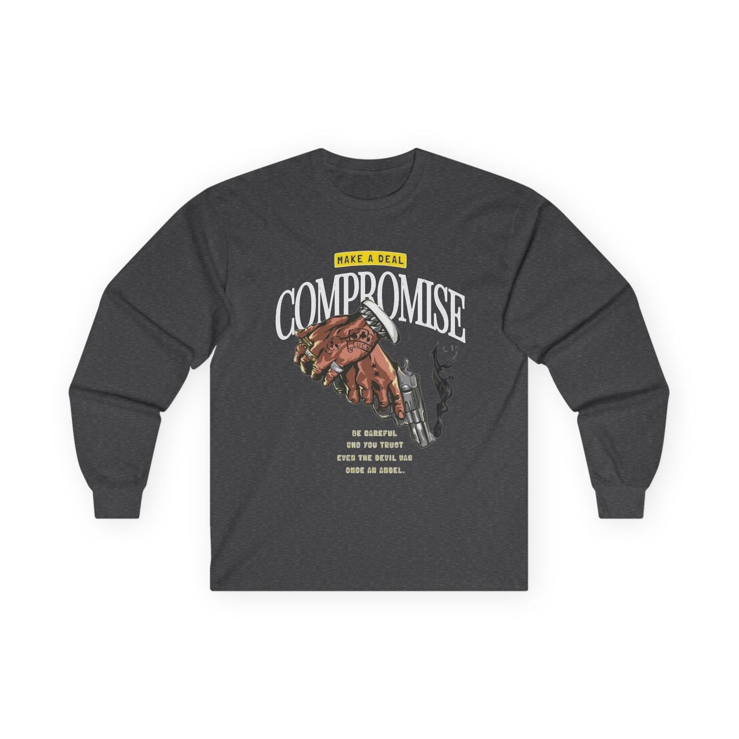 Compromise Graphic Long Sleeve Tee — 'Make a Deal' Handshake Design