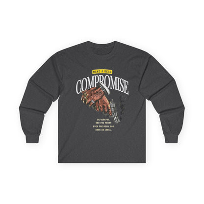 Compromise Graphic Long Sleeve Tee — 'Make a Deal' Handshake Design