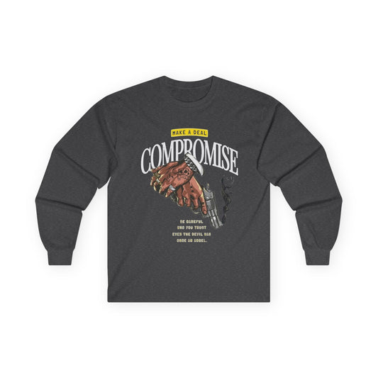 Compromise Graphic Long Sleeve Tee — 'Make a Deal' Handshake Design