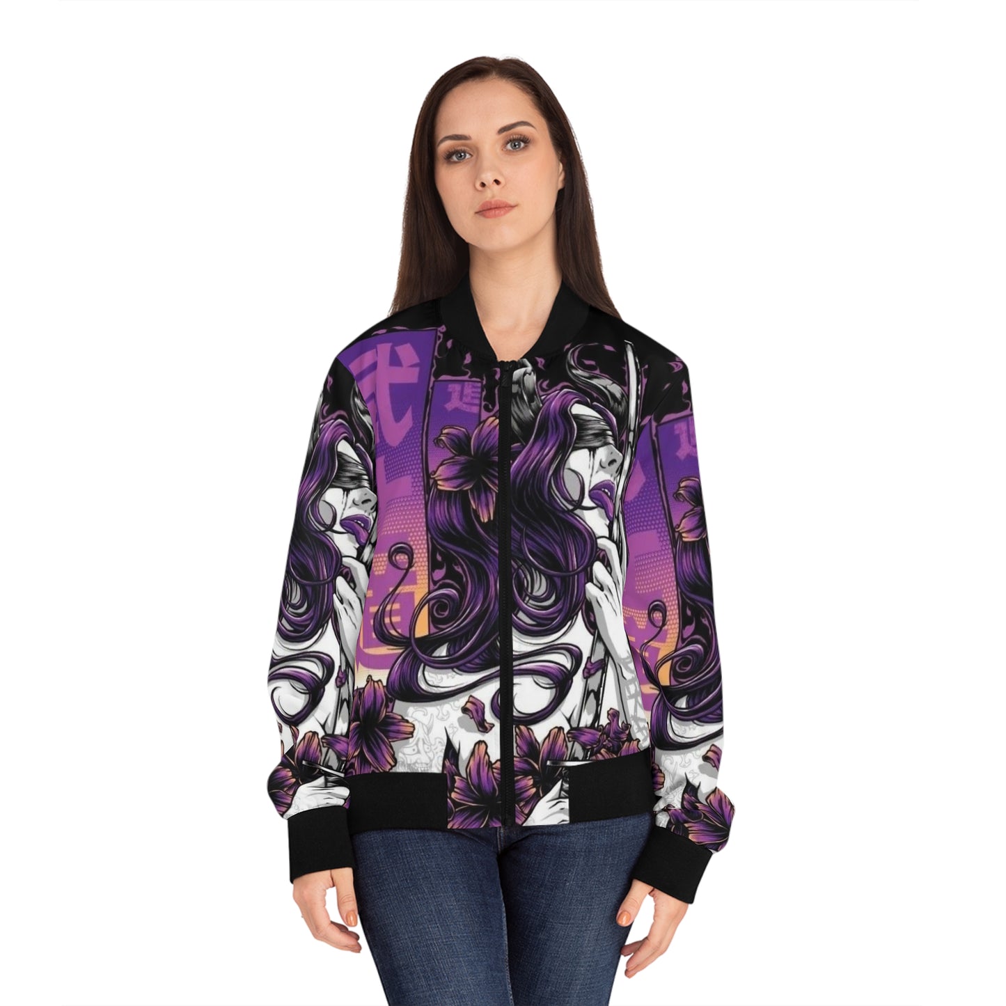 Purple Geisha Floral Bomber Jacket