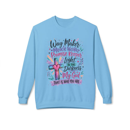 Christian Crewneck Sweatshirt — "Way Maker" Inspirational Faith Design